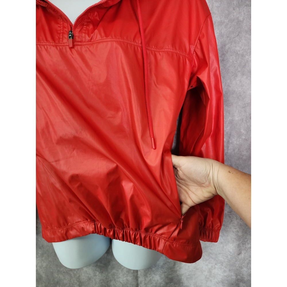 Fabletics Windbreaker Anorak Womens Large Red 1/4 Zip Hooded Sporty Rain Jacket - Picture 7 of 11